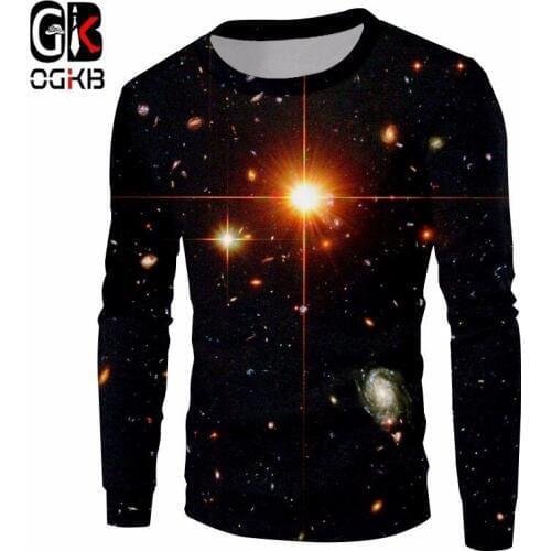 OGKB Unisex Sweatshirts Black New Fashion Print Starry Star 3d Sweatshirt Hoodies For Men/women Autumn Crewneck Pullovers Sweats