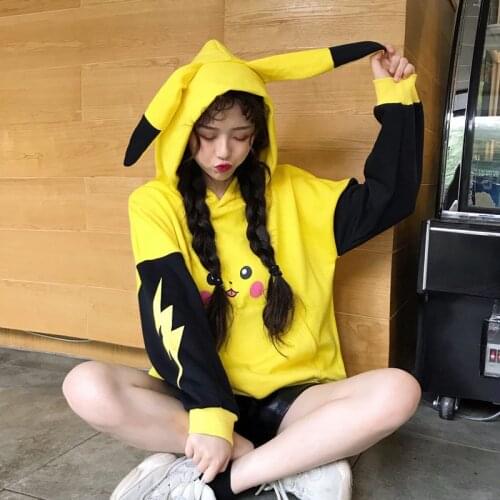 Autumn Women Cartoon Print Hoodies Anime Kawaii Girls Cute Long Ears Oversized Hooded Sweatshirts Plus Velvet Warm Pullovers
