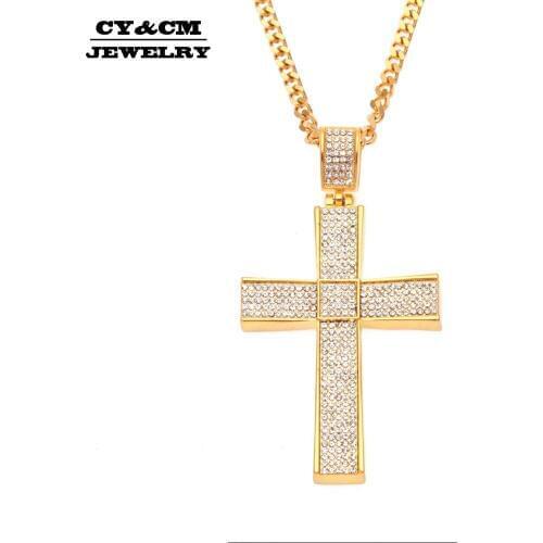 CY&CM Iced Out Thick Gold Silver Plated Rock Religious Cross Pendant Crucfix Necklace Men Hip Hop Punk Crystal Rapper Jewelry