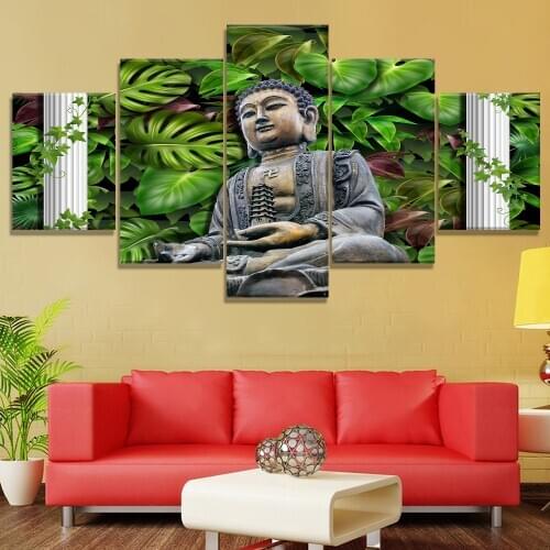 Full Round Drill Cross Stitch Home Decor Diamond 5 Pcs Picture Scenery Embroidery Painting Buddha Leaves Handmade Wall Sticker