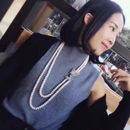 Colorful zircon butterfly single-layer multi-layer natural pearl long necklace for women party elegant dress accessories jewelry