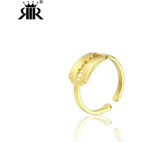 RIR Stainless Steel Small Punk Laser Cutting Blade Ring Golden Razor Blade Adjustable Ring Razor Mens Charm Jewelry