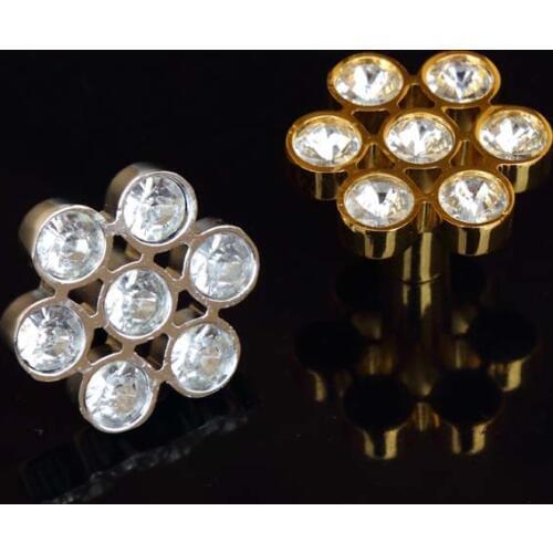 30mm modern fashion deluxe glass crystal drawer win cabinet knob pull rhinestone silver gold kitchen cabinet dresser door handle