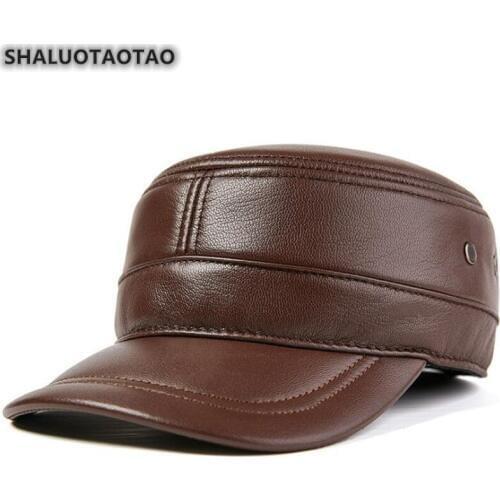 SHALUOTAOTAO Adjustable Size Genuine Leather Hat For Women Quality Sheepskin Earmuffs Military Hat Winter Fashion Mens Flat Cap