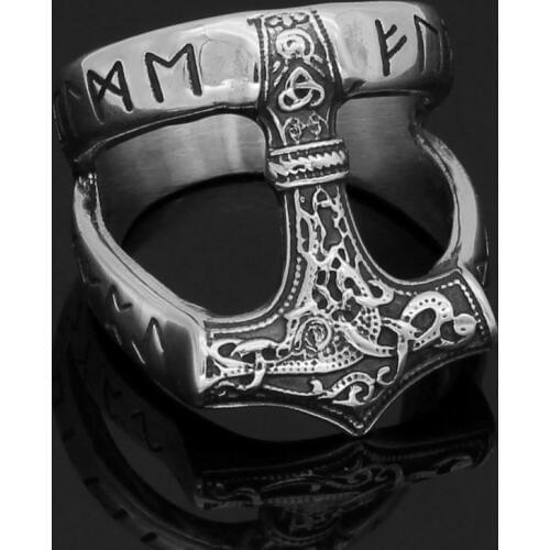 Nordic Viking 316L stainless steel thor hammer Mjolnir Scandinavian rune ring