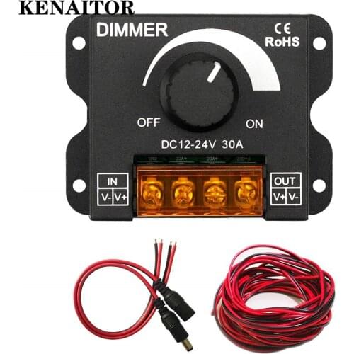 Upgraded LED Dimmer PWM DC 12V-24V 30A Lighting Dimming Controller Single Channel+5M 22AWG Extension Cable for Led Strips 3528