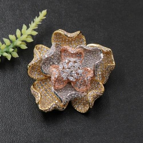 Vanifin Fashion Jewelry luxury Delicate Blooming Flowers Brooch Pendant Dual Use for Engagement Wedding Micro Pave Popular Gif