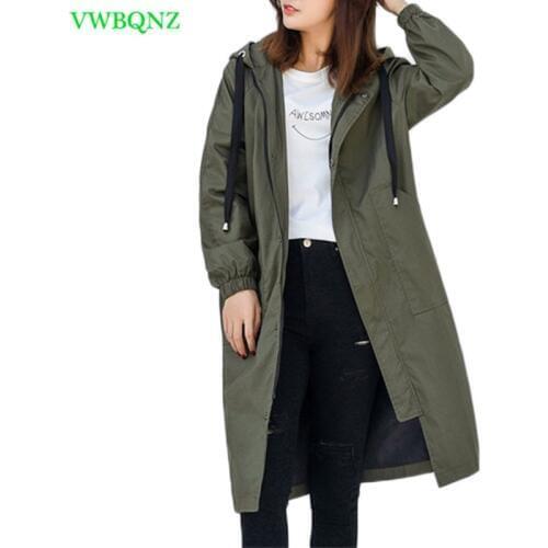 Casual Windbreaker Coat Women Autumn Winter Loose Long Trench Coats Womens New Korean Gray Hooded Student Cotton Overcoats A360