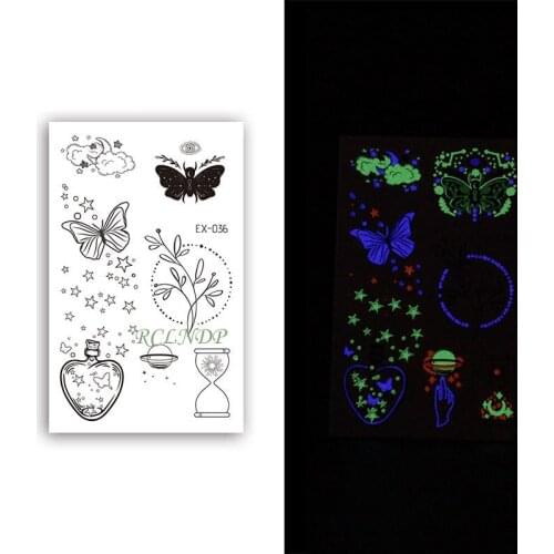 Waterproof Temporary Luminous Tatto Sticker Butterfly Flower Hourglass Moon Star Flash Tatoo Fake Tatto for Kids Women Men
