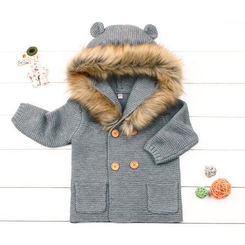 Baby girl knitted coat Autumn Winter thick warm coat for 0-24month babies newborn infant sweater coat clothing