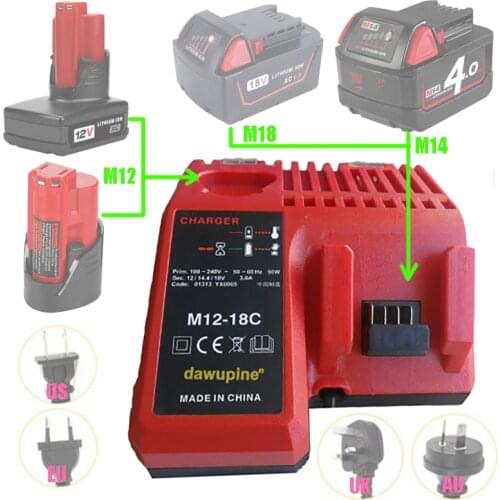 Dawupine Li-ion Battery Charger For Milwaukee M12 M18 10.8V 12V 18V 48-11- 24xx Series Lithium-ion Battery N12 M12-18C Charger