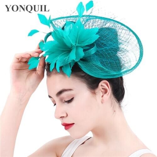 Feather Flower Sinamay Hats Hair Fascinators Ladies Classic Party Headwear Cocktail Hair Accessories Derby Headpieces SYF304