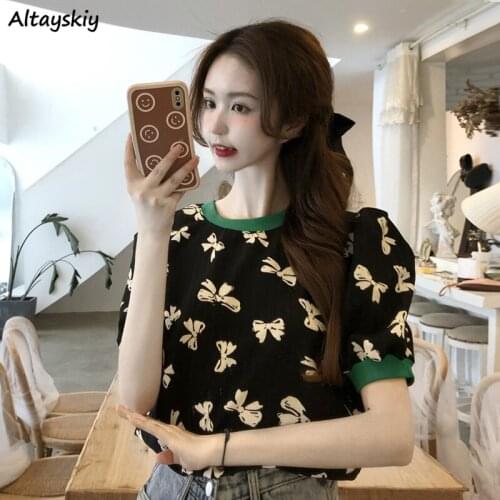 Women T-Shirts Puff Sleeve Sexy Ladies Tops All-match Simple Loose Fashion Chic Streetwear Korean Style Vintage Cozy Soft Preppy