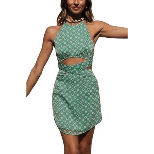 Womens Boho Beach Summer Holiday tumblr Sundress Halter Floral Mini Dress Ladies Slim Sleeveless