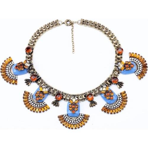 New Fashion 2018 Vintage Brown/Black Crystal Handmade Colorful Fan Shape Necklace For Women Anniversary Gift Jewelry Accessories