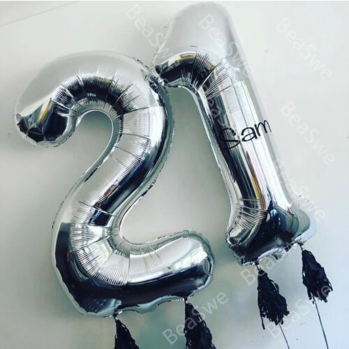 1piece custom sticker helium with 40inch Black Rose gold number balloons figure happy birthday party decor DIY name Anniversary