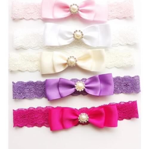20pcs/lot Hot Sale Two-layer Hair Bow Lace Headband Satin Gloss Bowknot Stretch Head Band Pink Fashion Girls Head Wear Accessory