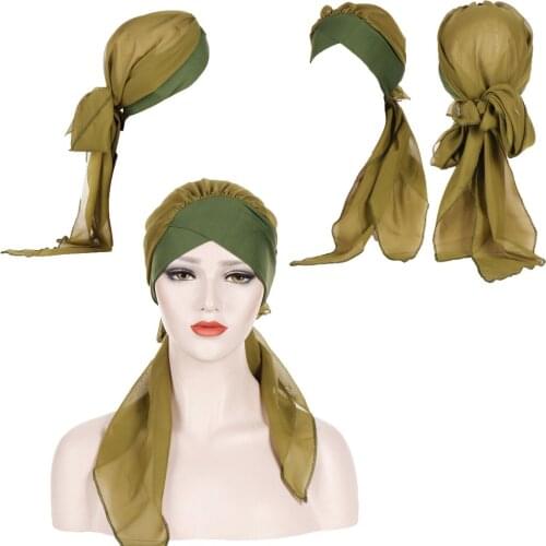 2021 Fashion Muslim Slik Headwrap Turban for Women Pre-Tied Chemo Solid Cap Bandanas Headscarf Cancer Hijabs Hair Accessories