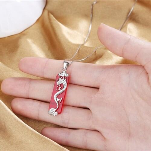 3 Colors Crystal Stone Dragon Pillar Silver Plated Pendent Necklace Blue Resin Vintage Party Delicate Women Necklaces Jewelry