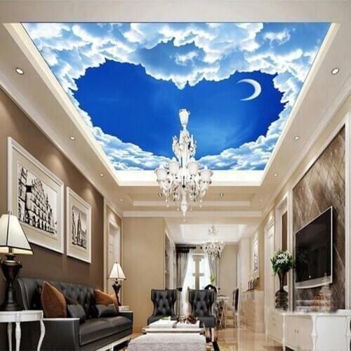 Dropship Custom 3D Mural Wallpaper Heart Shaped Blue Sky White Clouds Ceiling Frescoes Living room Bedroom Celling Wallpaper