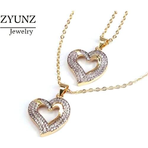 6PCS, High Quality Romantic Heart Pandant Necklace Copper Zirconia CZ Stone Necklace with Gold Chain Jewelry For Women Couples