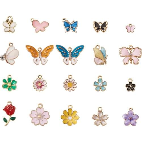 80Pcs Mixed Shape Butterfly & Floral Alloy Enamel Pendant Colorful Necklace Earrings Bracelet Charms DIY Jewelry Making Findings