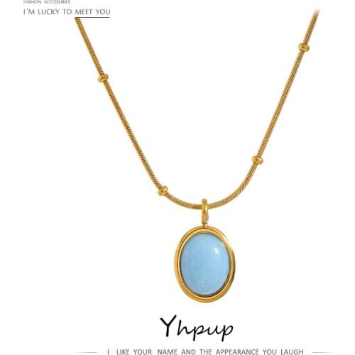 Yhpup Stainless Steel Natural Stone Pendant Necklace Exquisite Metal Texture New Round Necklace бижутерия для женщин Gift 2021