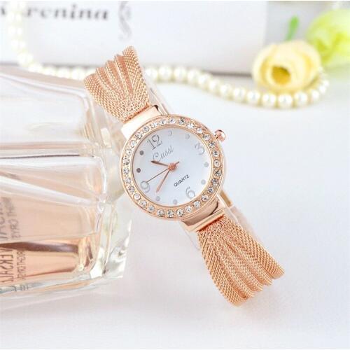 CUSSI Luxury Brand Women Watches Rose Gold Fashion Quartz Wristwatches Ladies Bracelet Watches Mesh Belt relogio feminino Clock