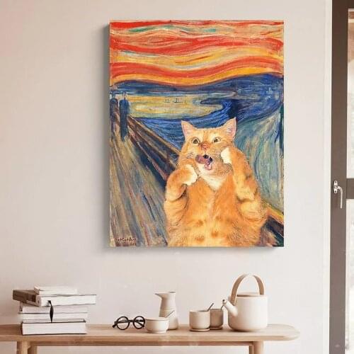 Animal Decor Painting Canvas Fun Cat Picture Poster Print Wall Art Kids Home Decoration Living Room Frameless Childrens Room