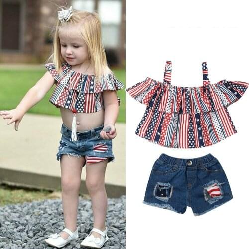 1-6Y Toddler Kids Baby Girl Outfits Clothes Sets Striped T-shirt Tops+ Shorts 2PCS