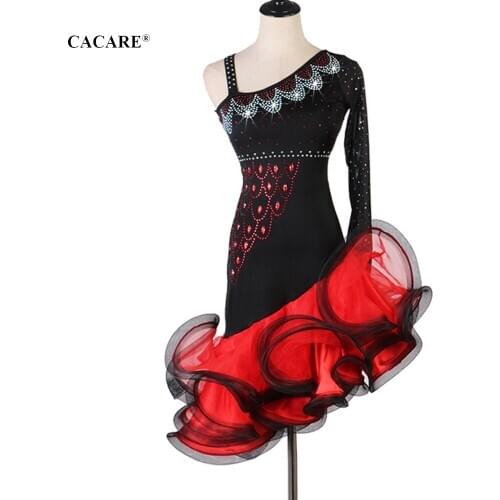 CACARE Elegant Latin Dance Dress Women Elegant CHEAP Rhinestones D0727 Salsa Dance Wear Lyrical Dance Costumes Fluffy Sheer Hem