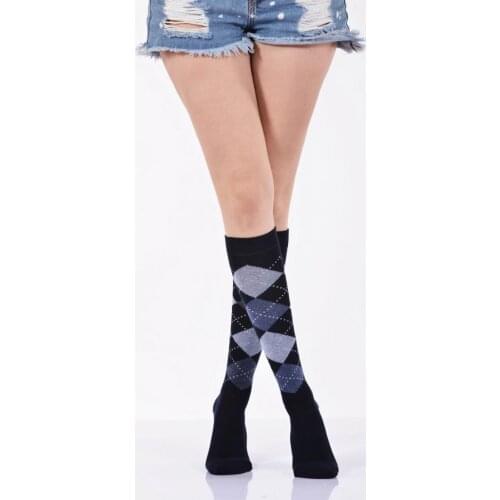 Idilfashion Women Plaid Lower Stocking-Navy Blue-B-ART013 (3'LÜ PACKAGE)