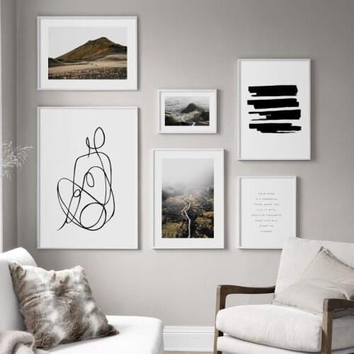 Mountain Hill River Abstract Line Quotes Wall Art Canvas Painting Nordic Posters And Prints Wall Pictures For Living Room Decor