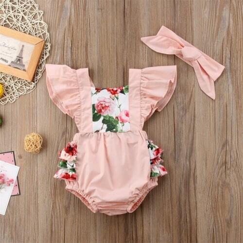 2020 Summer Newborn Infant Baby Girls Floral Ruffles Romper Jumpsuit Clothes Outfit