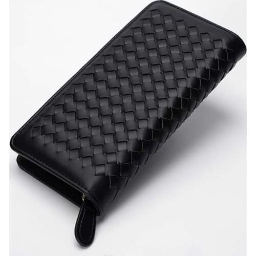 Luxury Designer Wallet Men Bag Weave Leather Long Wallet Mens Cluth Purse Zipper Large Capacity Wallets Women Cartera Hombre