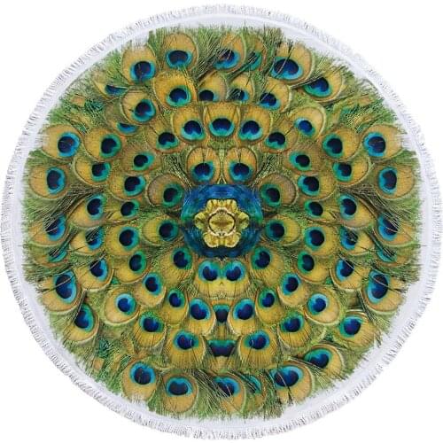 Round Beach Towel With Tassels Peacock Feather Microfiber Bath Shower Towel For Adults Picnic Yoga Mat Blanket Cover Up 150cm