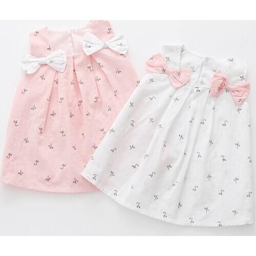 Fashion Baby Girl Dress Baby Summer Girl Clothes Toddler Kid Baby Girls Solid Bow Print Floral Suspender Princess Party Dress
