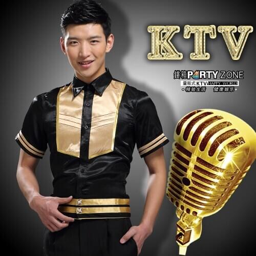 Short Sleeved Nightclub Male Shirt KTV Shirt Hotel Waiter Waitress Uniforms