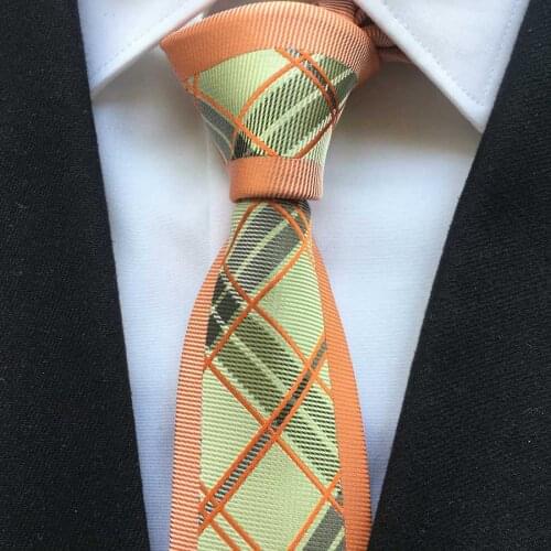 2021 Mens Ties Novelty Panel Neck Tie Designer Orange Border with Light Green Plaids Cravates for Men