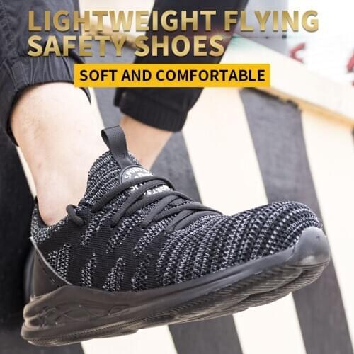 ZEEKSON Flying Woven Safety Shoes Mens Casual Construction Site Shoes Breathable Womens Work Shoes Comfortable Safety Shoes