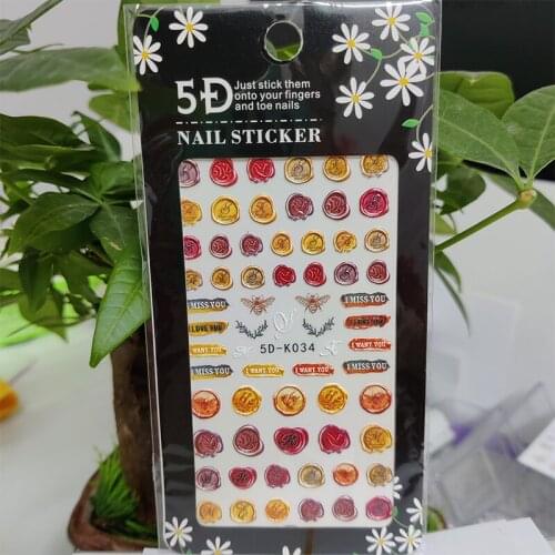 5D Stickers for Nails Red Golden Rose Flower Bee Nail Art Decorations Stereoscopic Sticker Accessories Anaglyph Effect Design