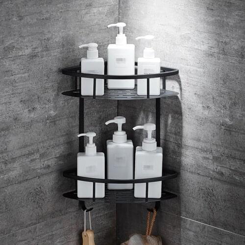 Wall Mounted Bathroom Black Trangle Shelves Aluminum Basket Storage Shower Caddy Shelf hair dryer holder etagere tipi repisa