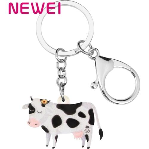 NEWEI Acrylic Dairy Cattle Cow Key Chains Farm Animal Key Rings Bag Car Purse Decoration Keychain For Women Girl Teen Charm Gift