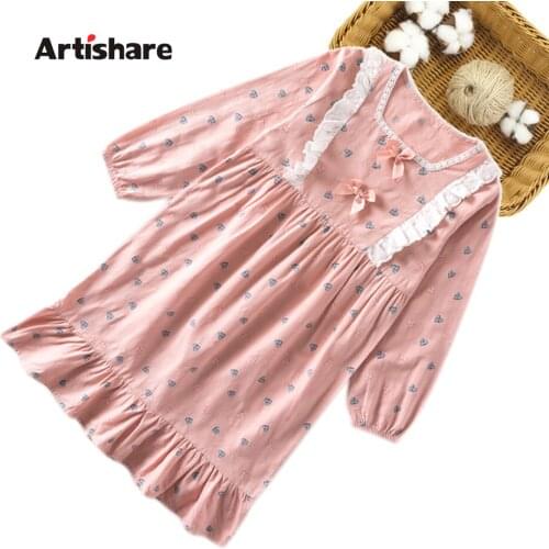 Daughter Night Dress Heart Pattern Pajamas Sleepwear Kids Girl Nightgown Pajamas for Teen Girls Kids Pajamas Dress