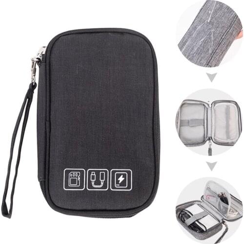 Portable Electronics Organizer Travel Storage Bag For Charging Cable Earphone Zipper Lock Bag Home Office Cable Management