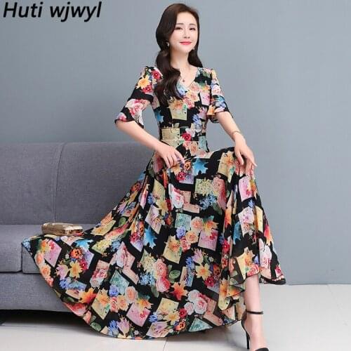 Casual Vacation Boho Chiffon Beach Maxi Dresses 2021 Summer Vintage Plus Size Midi Sundress Elegant Women Bodycon Party Vestidos