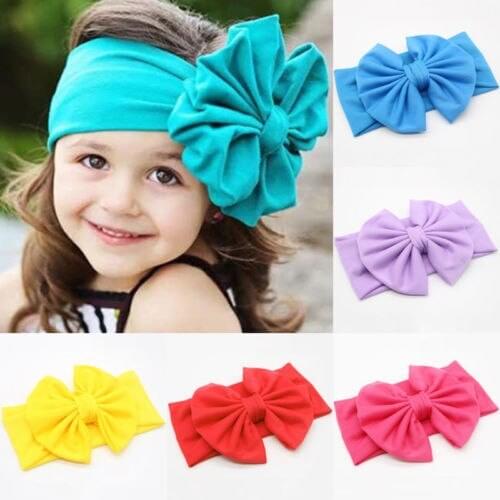 2021 Lovely Baby Headband Solid Color Bow Decoration Wide Version Type Non-Tight High Elastic Leisure Hairband