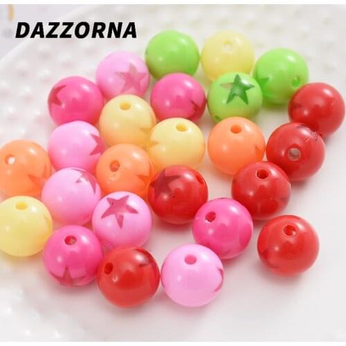 Colourful Round Shape 30-90Pcs Acrylic Loose Spacer Beads With Five-Pointed Star Jewelry Making DIY Handmade Crafts Accessories