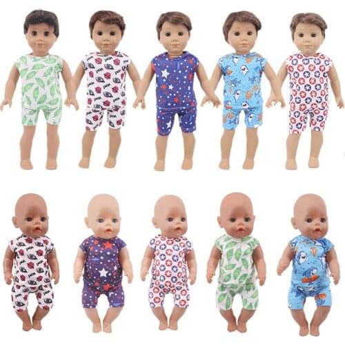 Summer New Pattern Fashion Short Sleeve Shirt + Pants Set Fit 18 Inch American&43cm Baby New Born Doll Clothes Accessories