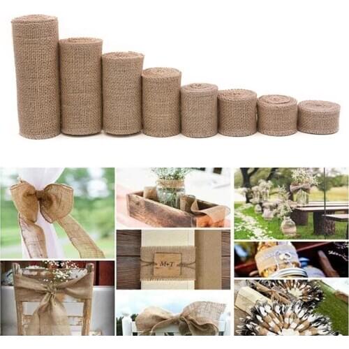 2M Natural Jute Burlap Hessian Ribbon Rolls Vintage Rustic Wedding Decoration Birthday Gift Wrapping for Home Sewing DIY